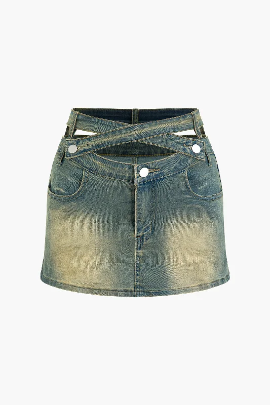 Faded Cross Denim Mini Skirt