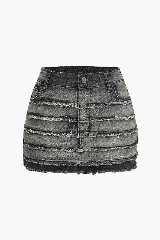 Denim Pocket Frayed Mini Skirt