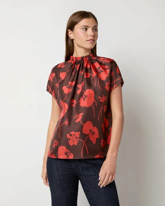 Dora Top in Chocolate/Spice Fragile Blooms Liberty Fabric Silk Twill