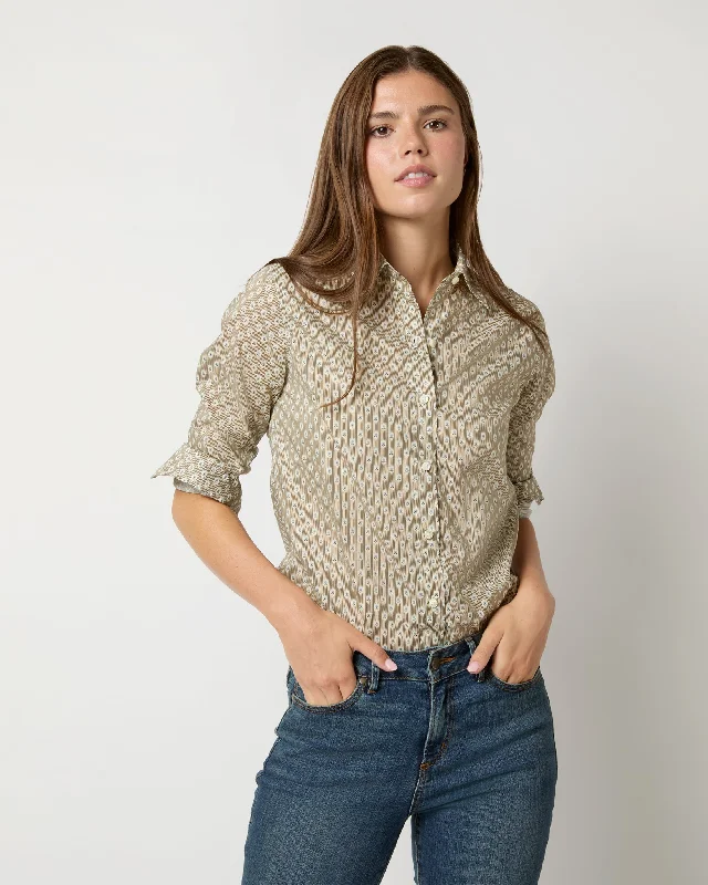 Sibyl Shirt in Taupe/Blue Floral Stripe Poplin