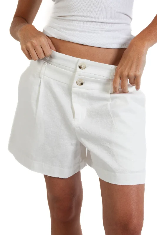 White Double Belt Linen Shorts