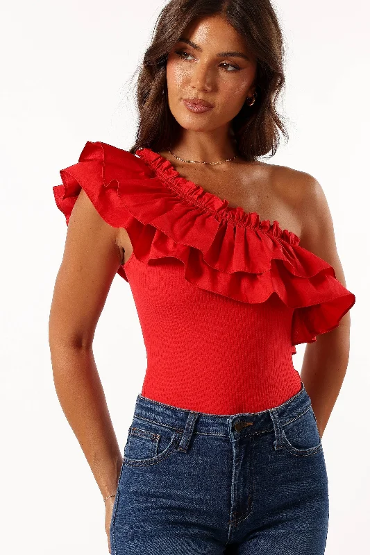 Meena One Shoulder Bodysuit - Red