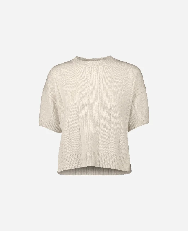 Rundhals Pullover aus Cashmere-Mischung in Creme