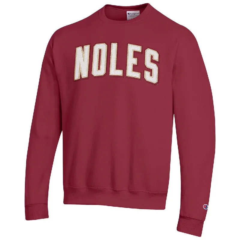 Champion Women's Noles Glitter Twill Design Powerblend Crew Fleece - Garnet