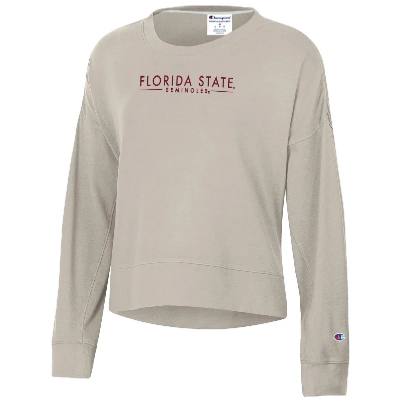 Champion Women's Florida State Seminoles Sueded Crew Fleece - Cocoa Butter