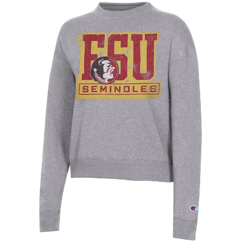 Champion Women's Vault FSU Seminoles/Seminole Logo Design Tri-blend Crew - Heritage Grey