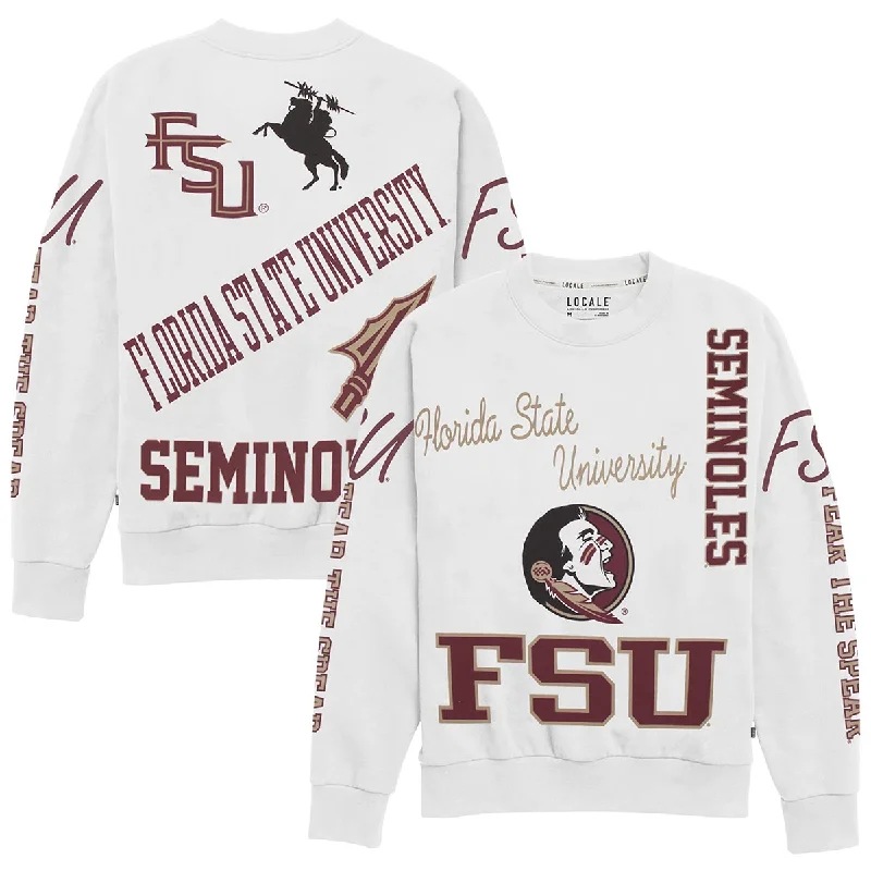 League Locale Unisex Florida State University Multi Logo Design Crew Fleece - White