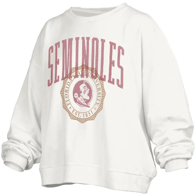 Pressbox Women's Seminoles/Seminole Logo Crew Fleece - White