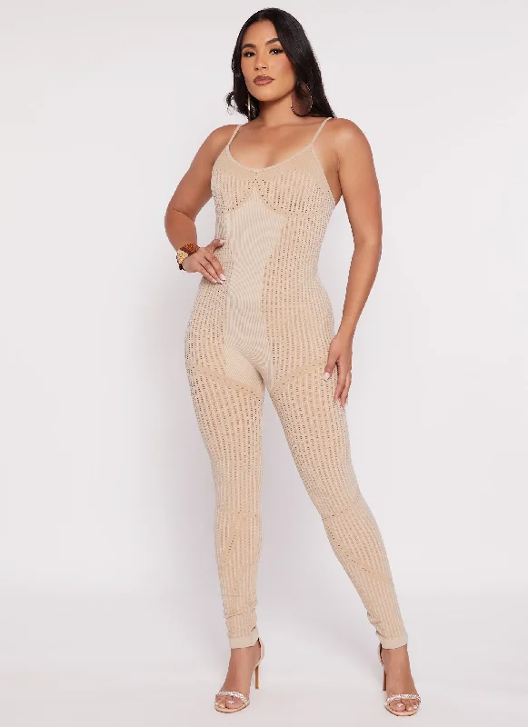 Seamless Ribbed Laser Cut Cami Jumpsuit