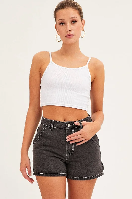 Black Carpenter Denim Shorts High Rise