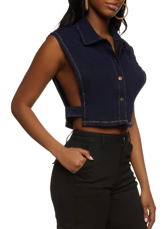 Open Side Button Front Crop Top