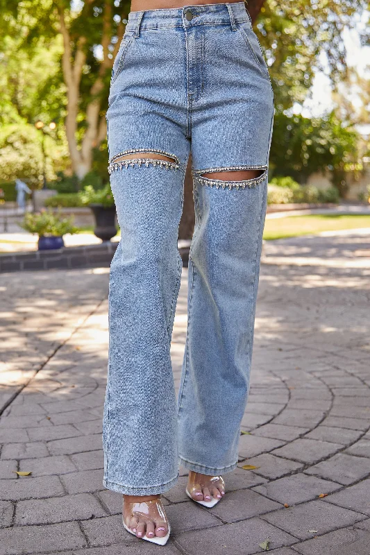 Payson Light Wash Cut Out Rhinestone Jeans