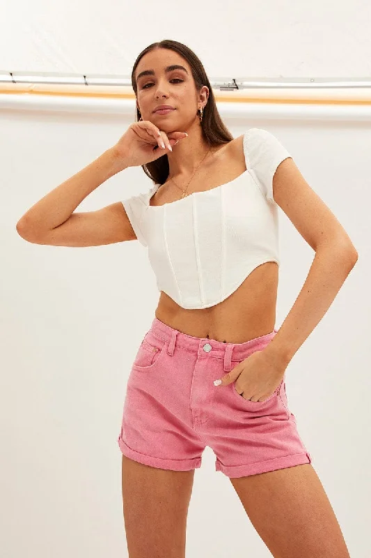 Pink Mid Rise Shorts Relaxed