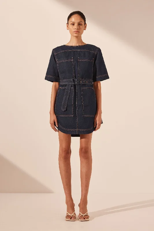 RITA PATCH POCKET MINI DRESS - DEEP INDIGO