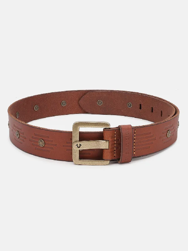 True Religion Men Brown Textured Belt With Tang Buckle