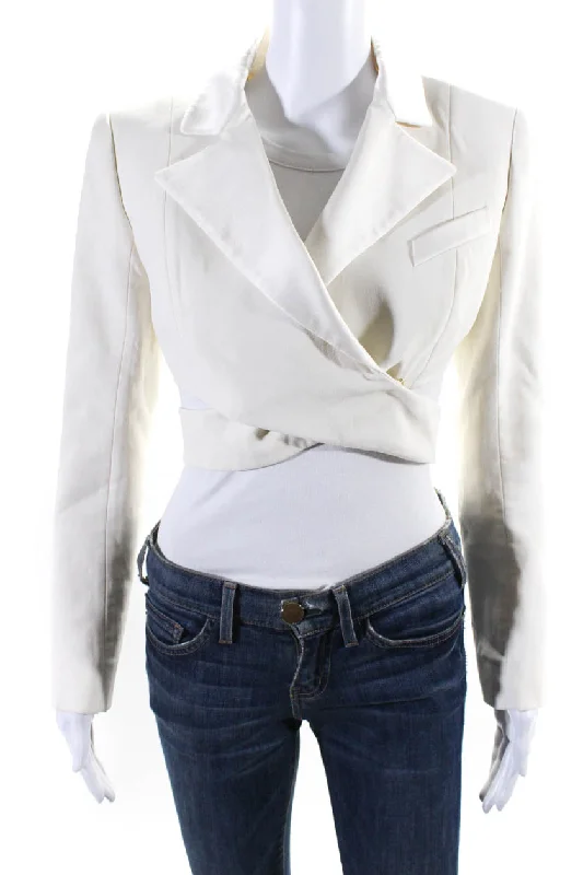 Balmain Womens Wide Lapel Button Closure Cropped Wrap Blazer White