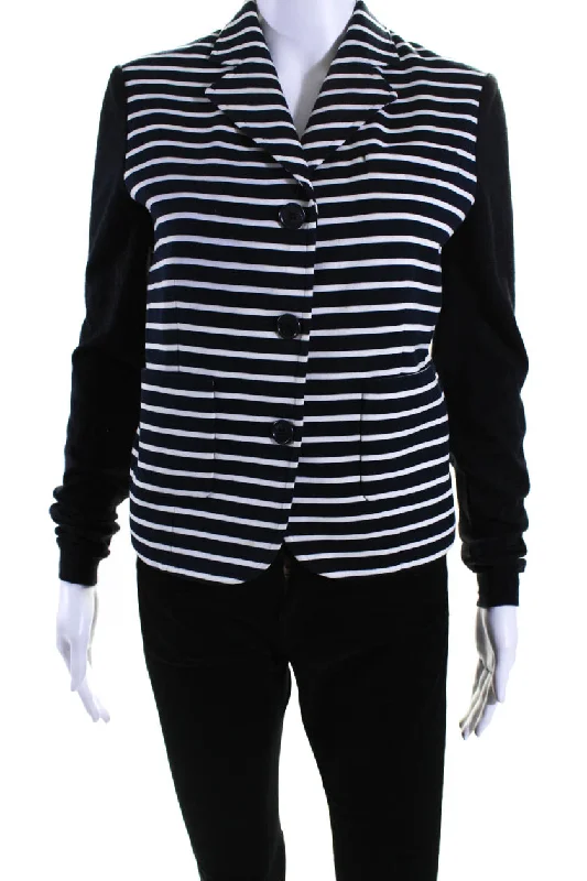 Christian Dior Womens Knit Sleeve Striped Ponte Blazer Jacket Navy White