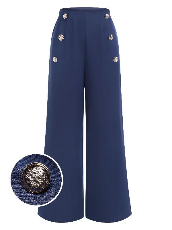 Dark Blue 1940s Double Breasted Wide Leg Pants