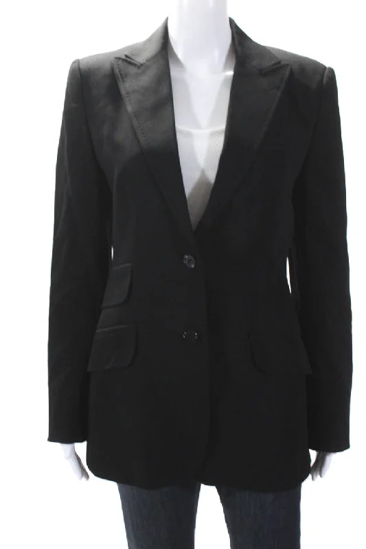 Dolce & Gabbana Womens Wool Woven Notched Collar Long Jacket Blazer Black