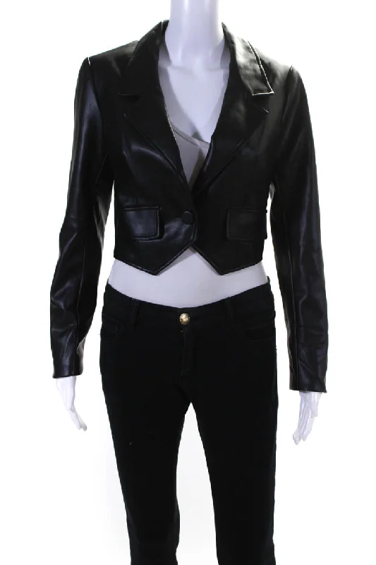 Drew Womens Bonnie Faux Leather Cropped Blazer Jacket Black