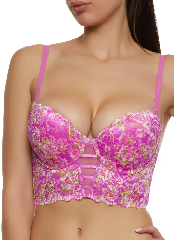 Floral Lace Caged Longline Plunge Bra