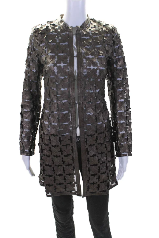 In Transit 2 Womens Bronze Lamb Leather Lazer Mesh Tunic Long Sleeve Jacket