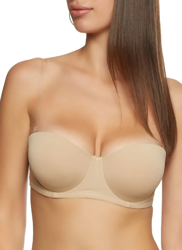 Solid Clear Back Strap Convertible Balconette Bra