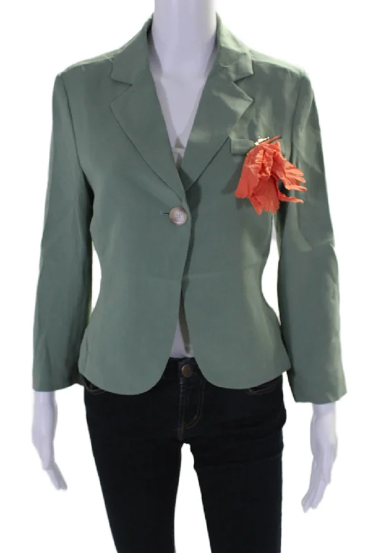 Rosie Assoulin Womens Double Faced Georgette Silk Oh Baby Blazer Jacket Sage 6