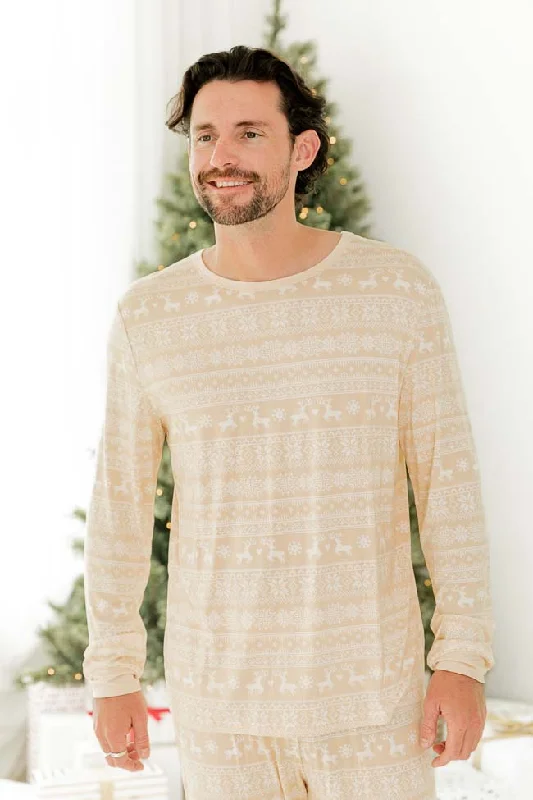 Snowy Days Men Beige and Ivory Fair Isle Pajama Top FINAL SALE