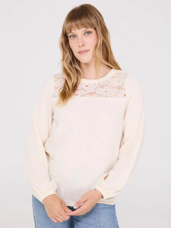 Lace Round Neck Textured Top