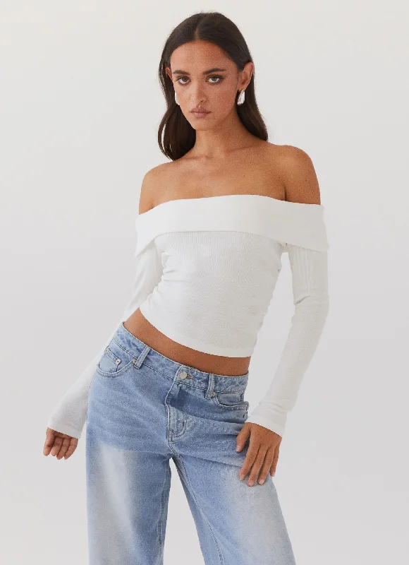 Hayley Long Sleeve Ribbed Top - White